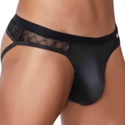 CandyMan Jockstraps-Jock Strap Dentelle Simili Cuir Noir