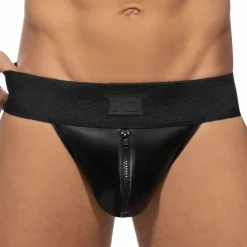 AD Fetish Jockstraps-Jock Strap Front Zip Rub Cockring Noir