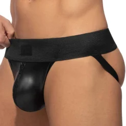 AD Fetish Jockstraps-Jock Strap Front Zip Rub Cockring Noir