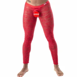 TOF Paris Tenues Sexy|Sous-Vêtements Push Up-Legging Ouvert en Dentelle Fluide Rouge