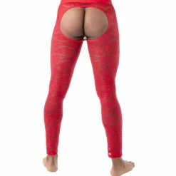 TOF Paris Tenues Sexy|Sous-Vêtements Push Up-Legging Ouvert en Dentelle Fluide Rouge