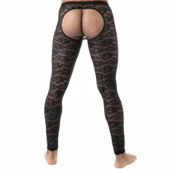 TOF Paris Tenues Sexy|Sous-Vêtements Push Up-Legging Ouvert en Dentelle Fluide Noir