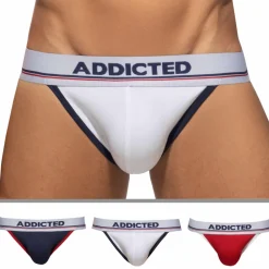 Addicted Jockstraps-Lot de 3 Jock Straps Tommy Coton Blanc - Bleu Marine - Rouge