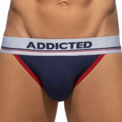 Addicted Jockstraps-Lot de 3 Jock Straps Tommy Coton Blanc - Bleu Marine - Rouge