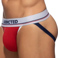 Addicted Jockstraps-Lot de 3 Jock Straps Tommy Coton Blanc - Bleu Marine - Rouge