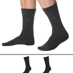 Tommy Hilfiger Chaussettes-Lot de 2 Paires de Chaussettes Classiques Coton Gris Anthracite