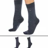 Tommy Hilfiger Chaussettes-Lot de 2 Paires de Chaussettes Basses Bleu Jeans - Fine Rayure Bleue