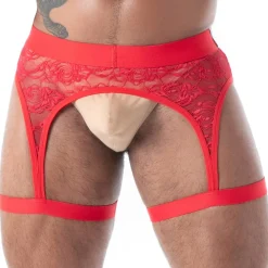 TOF Paris Accessoires Sexy-Porte-Jarretelles en Dentelle Fluide Rouge