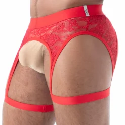TOF Paris Accessoires Sexy-Porte-Jarretelles en Dentelle Fluide Rouge