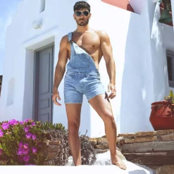 SKU Jeans Fesses Rondes|Fesses Rondes-Salopette Courte Jeans Bleu Indigo