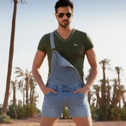 SKU Jeans Fesses Rondes|Fesses Rondes-Salopette Courte Jeans Bleu Indigo