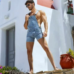 SKU Jeans Fesses Rondes|Fesses Rondes-Salopette Courte Jeans Bleu Indigo