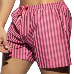ES Collection Shorts De Bain-Short de Bain Long Rayé Rose Fluo