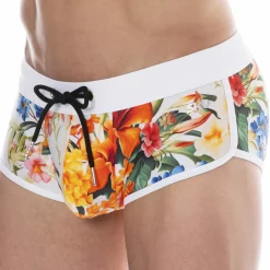 SKU Shortys De Bain|Boxers De Bain-Shorty de Bain Tropical Summer Blanc
