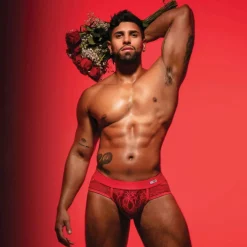 TOF Paris Slips Sexy-Slip à Poches en Dentelle Fluide Rouge