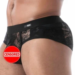 TOF Paris Slips Sexy-Slip à Poches en Dentelle Fluide Noir