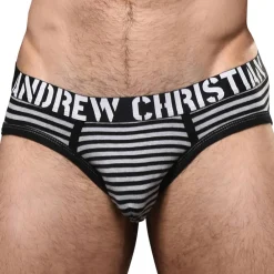 Andrew Christian Poche Ergonomique|Slips-Slip Almost Naked Prison Rayé Noir - Gris
