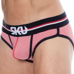 SKU Slips-Slip Coton Rayure Rouge - Blanc