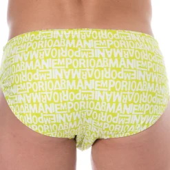 Emporio Armani Slips De Bain-Slip de Bain All Over Logo Citron Vert