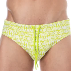 Emporio Armani Slips De Bain-Slip de Bain All Over Logo Citron Vert