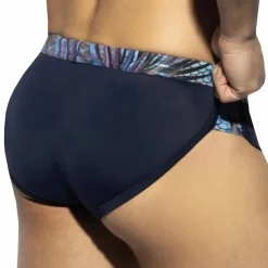 ES Collection Maillots De Bain Push Up|Slips De Bain-Slip de Bain Double Side Tropical Glitter Bleu Marine