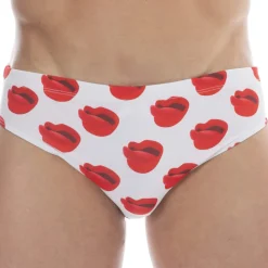 Barcode Slips De Bain-Slip de Bain Kiss Blanc - Rouge