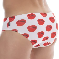 Barcode Slips De Bain-Slip de Bain Kiss Blanc - Rouge