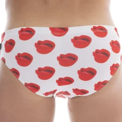 Barcode Slips De Bain-Slip de Bain Kiss Blanc - Rouge
