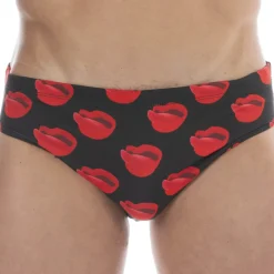 Barcode Slips De Bain-Slip de Bain Kiss Noir - Rouge