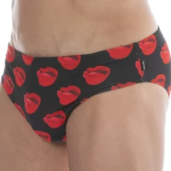 Barcode Slips De Bain-Slip de Bain Kiss Noir - Rouge
