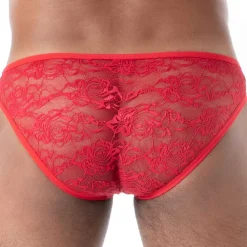 TOF Paris Slips Sexy-Slip Mini en Dentelle Fluide Rouge