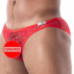 TOF Paris Slips Sexy-Slip Mini en Dentelle Fluide Rouge