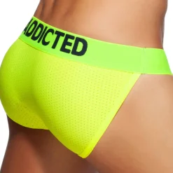 Addicted Slips Sexy|Push Up-Slip Tanga Cockring Mesh Neon Jaune Fluo