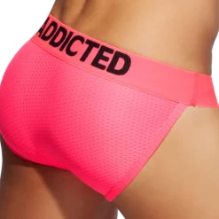 Addicted Slips Sexy|Push Up-Slip Tanga Cockring Mesh Neon Rose Fluo