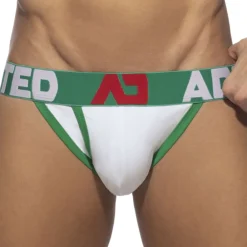 Addicted Slips Tanga|Slips-Slip Tanga Open Fly Coton Blanc - Vert