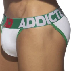 Addicted Slips Tanga|Slips-Slip Tanga Open Fly Coton Blanc - Vert