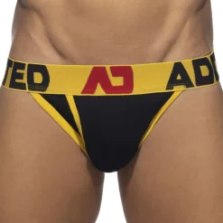 Addicted Slips Tanga|Slips-Slip Tanga Open Fly Coton Noir - Jaune