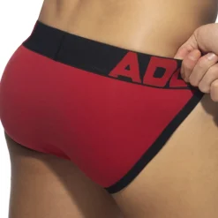 Addicted Slips Tanga|Slips-Slip Tanga Open Fly Coton Rouge - Noir