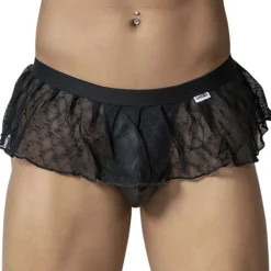 CandyMan Strings-String à Volant Résille Géométrique Noir