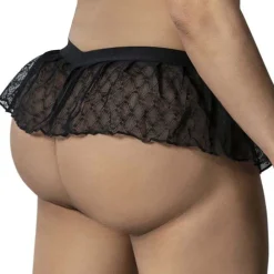 CandyMan Strings-String à Volant Résille Géométrique Noir