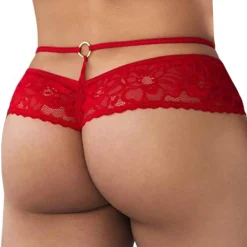 CandyMan Strings-String Dentelle Simili-Cuir Rouge