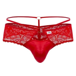 CandyMan Strings-String Dentelle Simili-Cuir Rouge