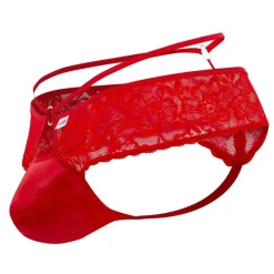 CandyMan Strings-String Dentelle Simili-Cuir Rouge