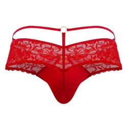 CandyMan Strings-String Dentelle Simili-Cuir Rouge