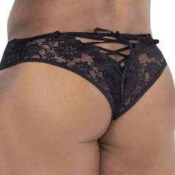 CandyMan Strings-String en Dentelle à Lacets Noir