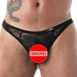 TOF Paris Strings-String en Dentelle Fluide Noir