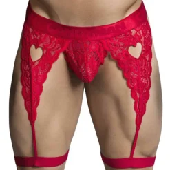 CandyMan Strings-String Jarretière Dentelle Rouge
