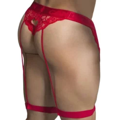 CandyMan Strings-String Jarretière Dentelle Rouge