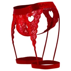 CandyMan Strings-String Jarretière Dentelle Rouge