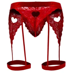 CandyMan Strings-String Jarretière Dentelle Rouge